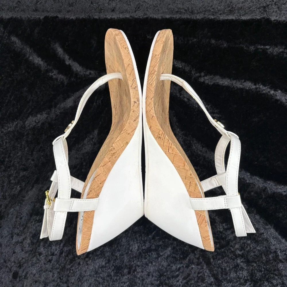 Lauren Ralph Lauren White Cork Wedge T-Strap Sandals Est Women's Size 9-see desc